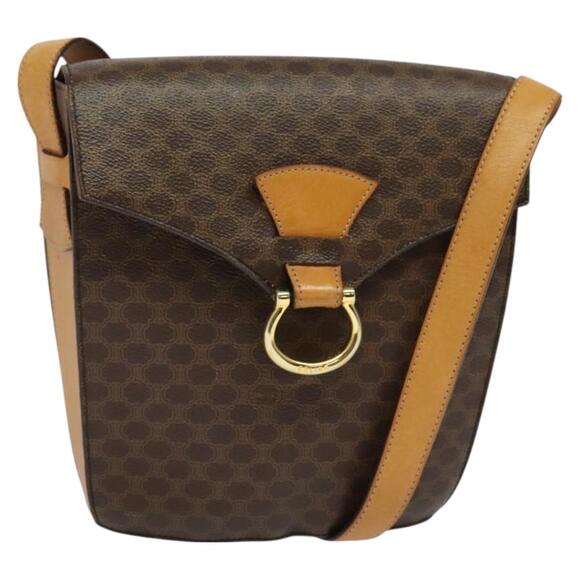 CELINE Macadam Canvas Shoulder Bag Pvc Leather Brown Gold - Picture 1 of 13